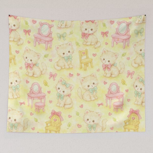 Item preview, Pastel Coquette Kittens – Cottagecore Vintage Cute Pattern designed and sold by bunnyreeaa.
