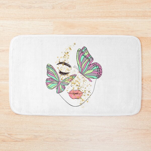Item preview, woman’s face illustrated with shimmering golden stars,butterfly designed and sold by AchraffPrint.