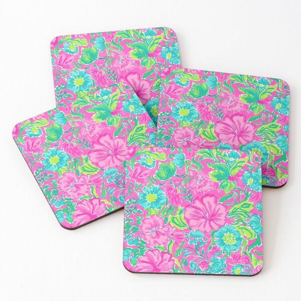 Item preview, Preppy wild flowers in pink, green and turquoise, Palm Beach vibe designed and sold by SophieClimaArt.