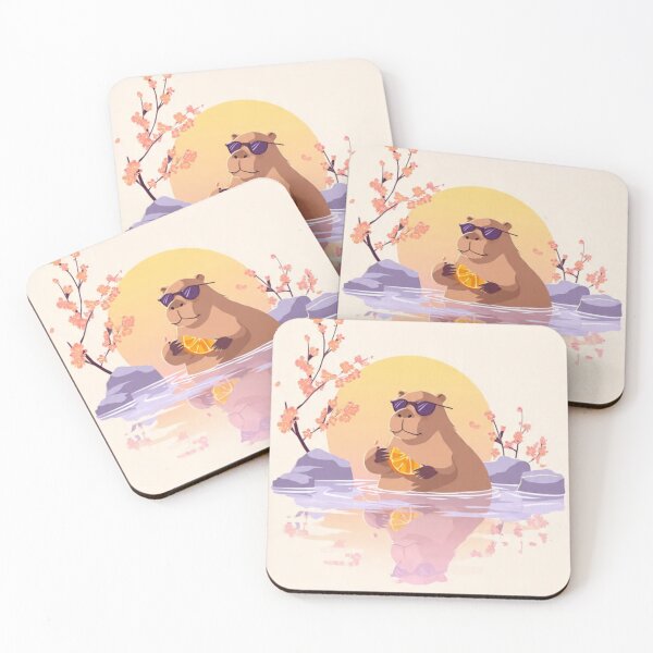 Item preview, Cool Capybara Vibes – Sunset Water Reflection Illustration designed and sold by MadeByACJ.