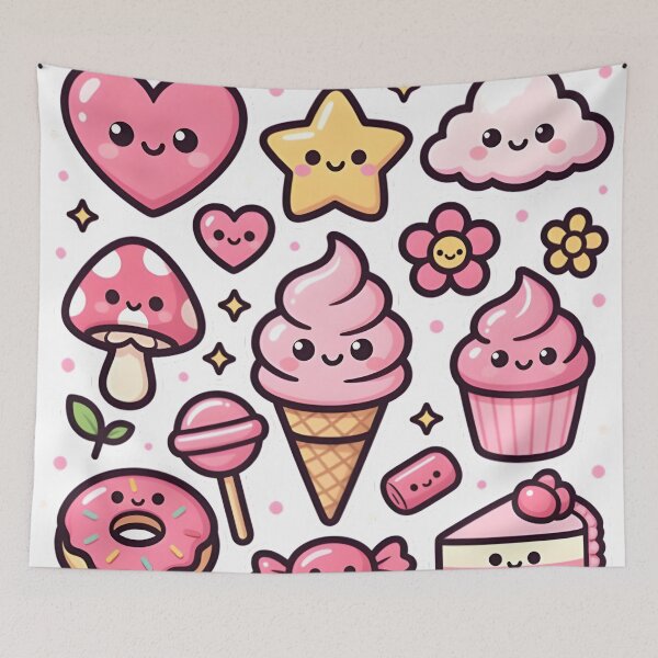 Item preview, Cute Pink Kawaii Dessert Sticker - Aesthetic Ice Cream Donut Cake Heart Graphics designed and sold by humblesoart.