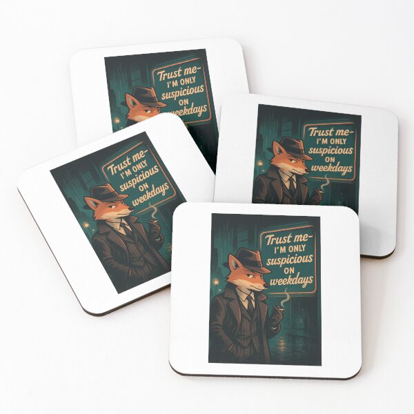 Item preview, Retro Fox Noir Detective — “Suspicious on Weekdays” Funny Quote Art designed and sold by WhimsyByPaul.redbubble.com.