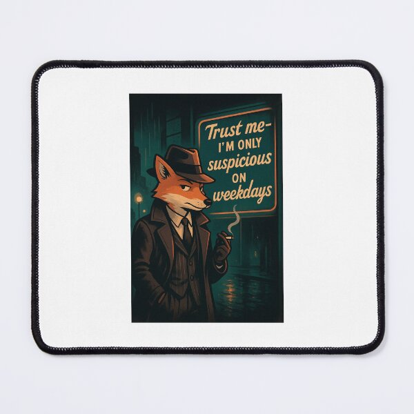 Item preview, Retro Fox Noir Detective — “Suspicious on Weekdays” Funny Quote Art designed and sold by WhimsyByPaul.redbubble.com.