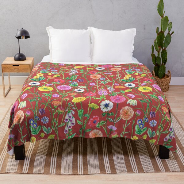 Item preview, Garden flowers on red designed and sold by bokasin.