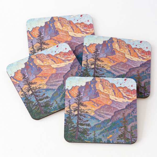 Item preview, Vibrant Impasto Mountain Art Print | Textured Palette Knife Sunset Landscape Painting | Bold Alpine Forest Decor designed and sold by Cherrydora.