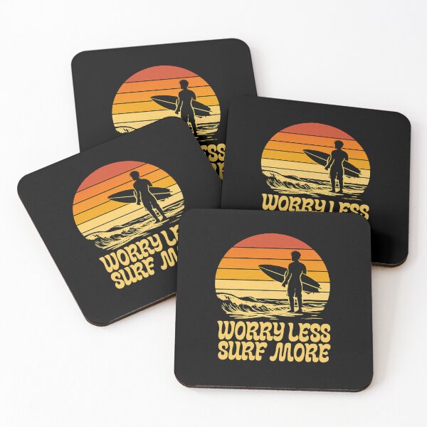 Item preview, Stylish Retro Silhouette of a Surfer at Sunset with the Quote Surf More, Worry Less - Vintage Beach Vibes. designed and sold by BlumeArt.