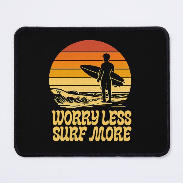 Item preview, Stylish Retro Silhouette of a Surfer at Sunset with the Quote Surf More, Worry Less - Vintage Beach Vibes. designed and sold by BlumeArt.