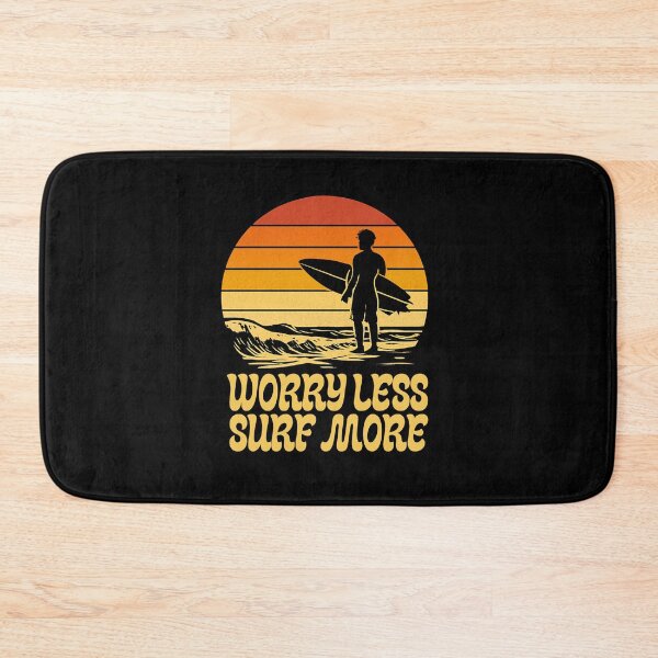 Item preview, Stylish Retro Silhouette of a Surfer at Sunset with the Quote Surf More, Worry Less - Vintage Beach Vibes. designed and sold by BlumeArt.