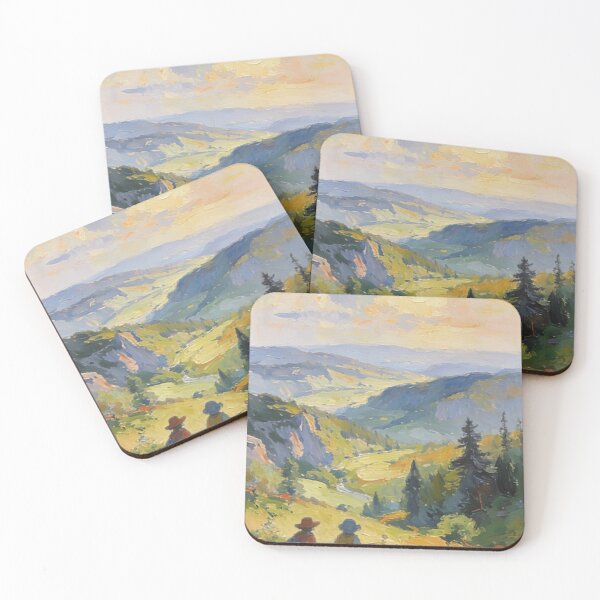 Item preview, Impressionist Oil Painting Landscape Art | Golden Hour Mountain Valley View | Vintage Hiking Aesthetic Plein Air designed and sold by Cherrydora.