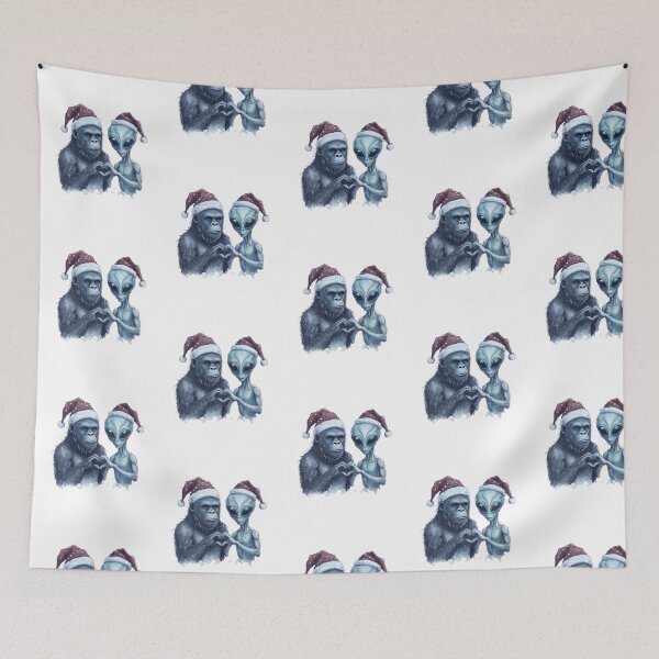 Item preview, Cryptid Holiday Heart — Yeti and Alien Christmas Watercolor Illustration designed and sold by Colorful-Garden.