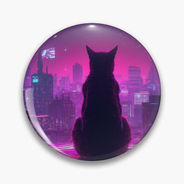 Item preview, Neon Cyberpunk Cat – Futuristic Synthwave Glow Cityscape Art designed and sold by Visualynx.