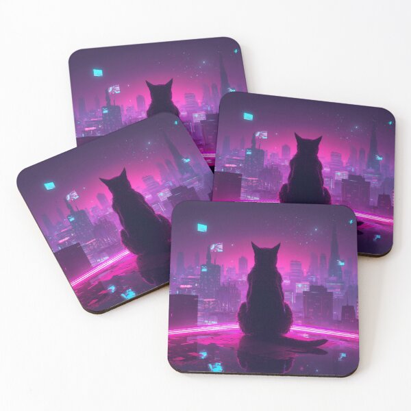 Item preview, Neon Cyberpunk Cat – Futuristic Synthwave Glow Cityscape Art designed and sold by Visualynx.