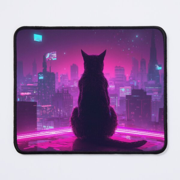 Item preview, Neon Cyberpunk Cat – Futuristic Synthwave Glow Cityscape Art designed and sold by Visualynx.