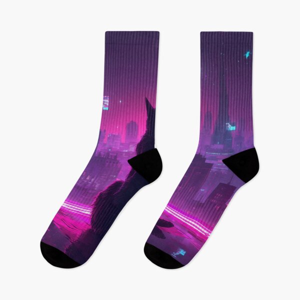 Item preview, Neon Cyberpunk Cat – Futuristic Synthwave Glow Cityscape Art designed and sold by Visualynx.