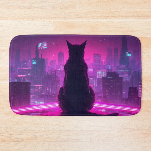 Item preview, Neon Cyberpunk Cat – Futuristic Synthwave Glow Cityscape Art designed and sold by Visualynx.