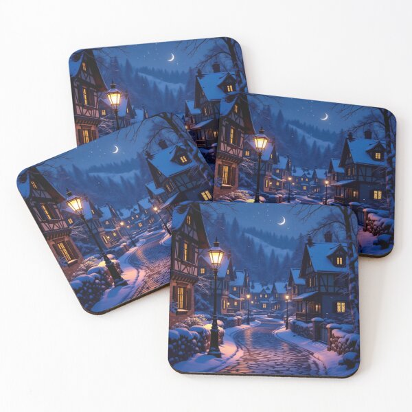 Item preview, Winter Village Glow – Cozy Snow Night with Moonlight Magic & Vintage Streetlamp Romance designed and sold by FotoworldEdel.