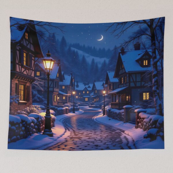 Item preview, Winter Village Glow – Cozy Snow Night with Moonlight Magic & Vintage Streetlamp Romance designed and sold by FotoworldEdel.