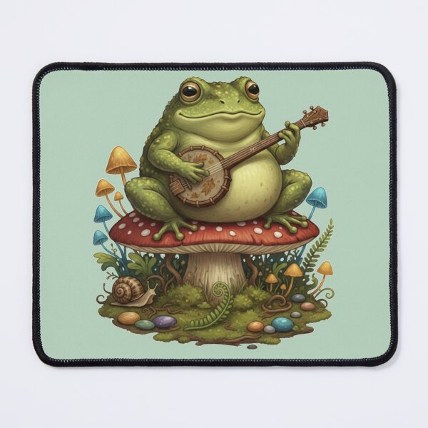 Item preview, Cute Goblincore Frog Playing Banjo on Mushroom Sticker designed and sold by Stickerna.