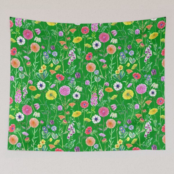 Item preview, Garden flowers on green designed and sold by bokasin.