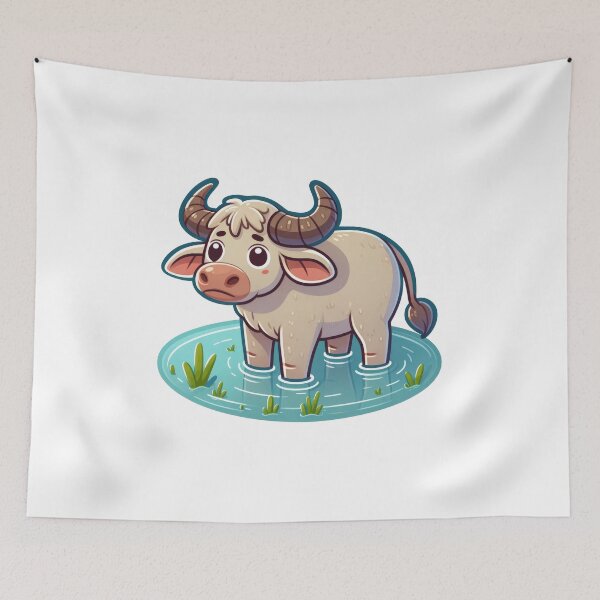 Item preview, Cute Kawaii Water Buffalo Cartoon Sticker Design designed and sold by LunaPixelStudio.
