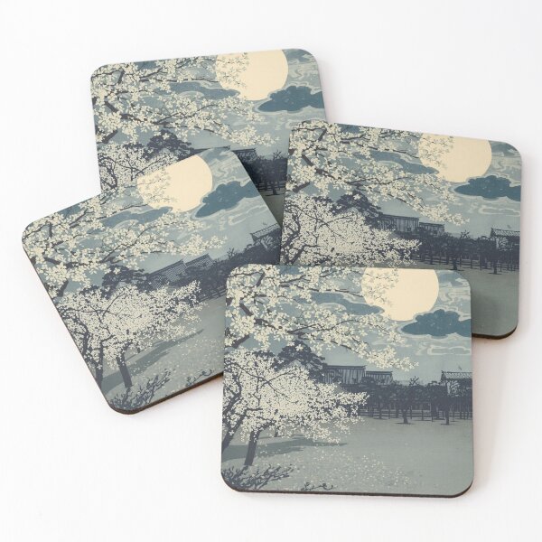 Item preview, Moonlit Plum Blossom Grove – Edo Ukiyo-e Night Landscape in Silver & Indigo designed and sold by Vandy Fullam.
