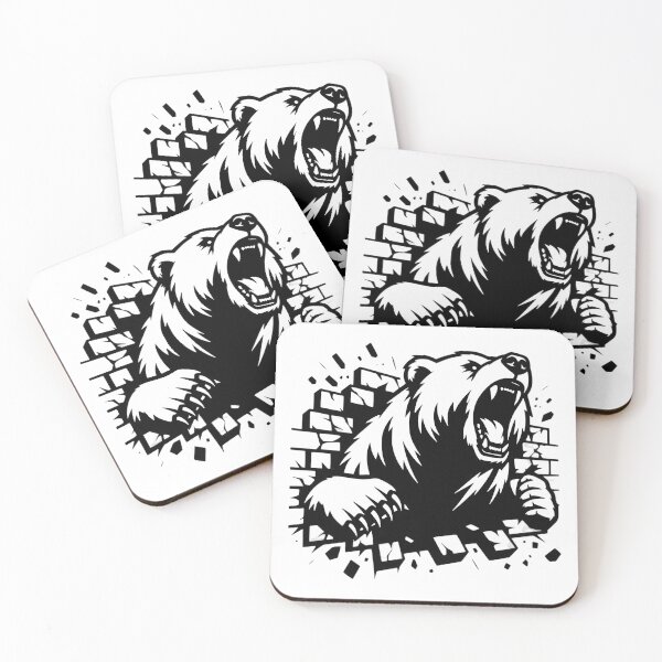 Item preview, 2D Angry Bear Breaking Wall – Fierce Animal Illustration designed and sold by Kruti Collection.