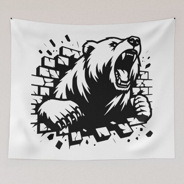 Item preview, 2D Angry Bear Breaking Wall – Fierce Animal Illustration designed and sold by Kruti Collection.