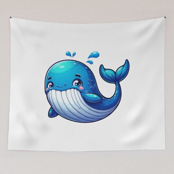 Item preview, Cute Kawaii Blue Whale Cartoon Sticker Design designed and sold by LunaPixelStudio.