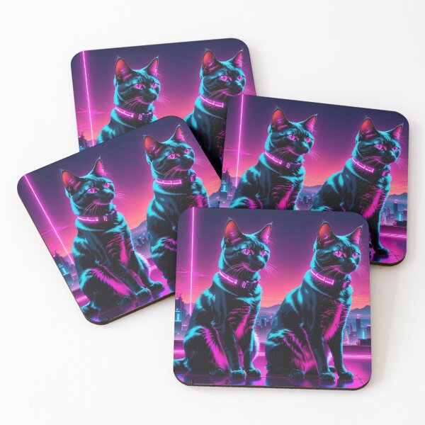 Item preview, Neon Cyberpunk Cat – Futuristic Synthwave Glow Cityscape Art designed and sold by Visualynx.