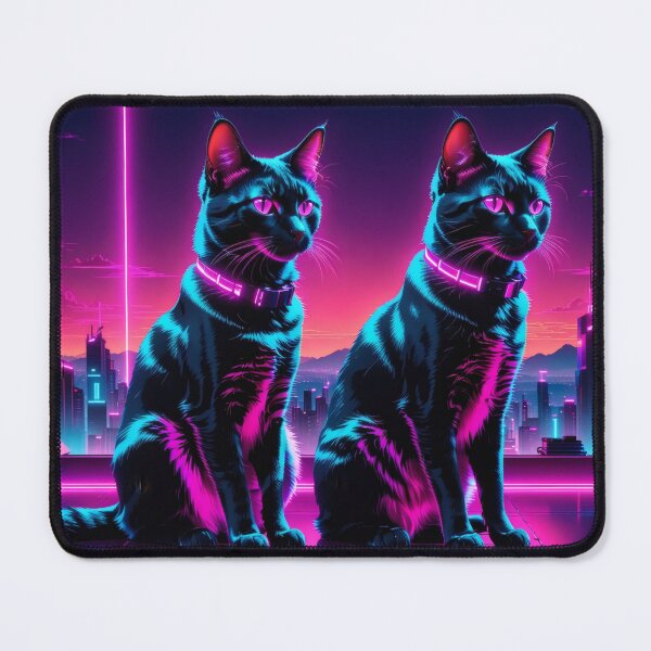 Item preview, Neon Cyberpunk Cat – Futuristic Synthwave Glow Cityscape Art designed and sold by Visualynx.