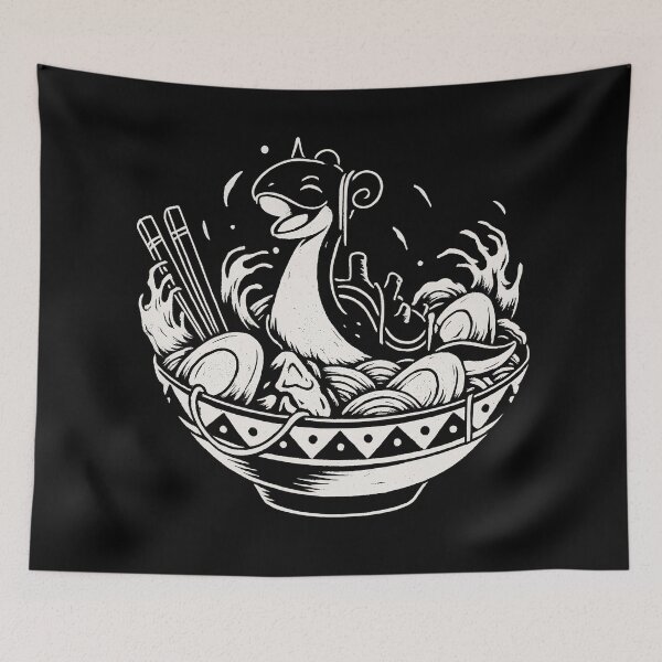 Item preview, Lapras in Ramen Bowl White Ink Black Riso Print: Playful Sea Creature Illustration – Whimsical Lapras Bowl Graphic for Kitchen Vibes & Foodie Gifts designed and sold by WAUZ.