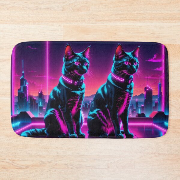 Item preview, Neon Cyberpunk Cat – Futuristic Synthwave Glow Cityscape Art designed and sold by Visualynx.