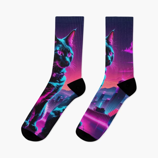 Item preview, Neon Cyberpunk Cat – Futuristic Synthwave Glow Cityscape Art designed and sold by Visualynx.