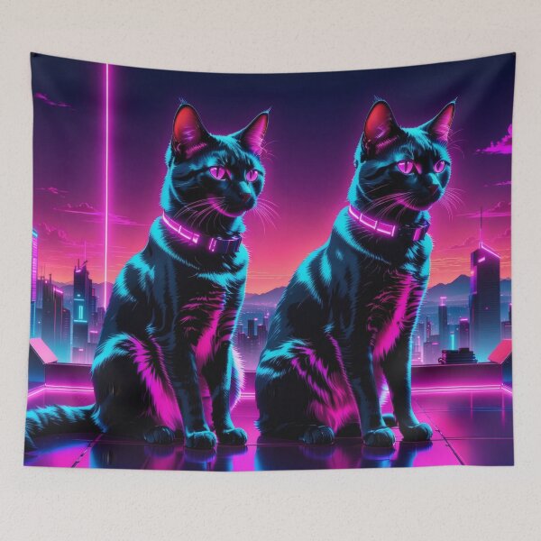 Item preview, Neon Cyberpunk Cat – Futuristic Synthwave Glow Cityscape Art designed and sold by Visualynx.