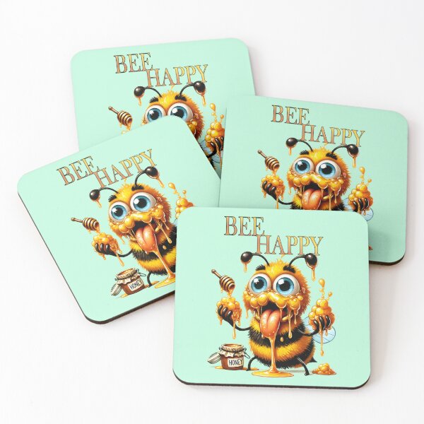 Item preview, Bee happy, cartoon honey bee with loads of honey designed and sold by LoneAngel.