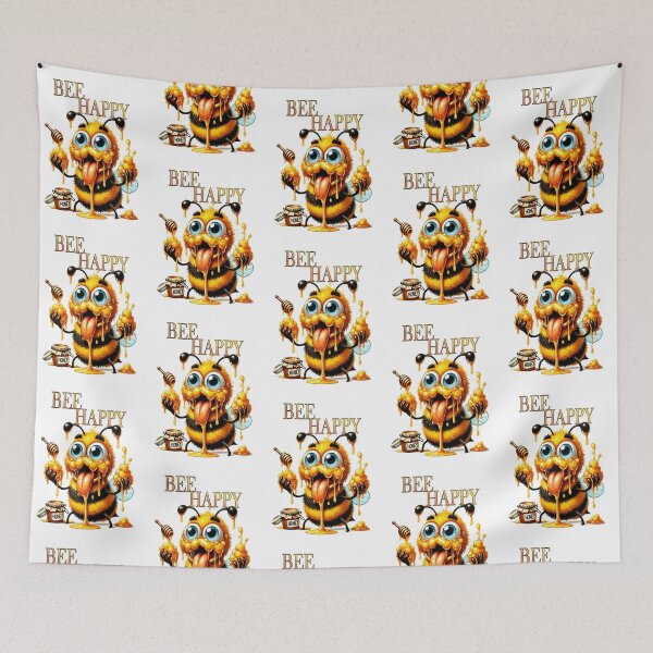 Item preview, Bee happy, cartoon honey bee with loads of honey designed and sold by LoneAngel.