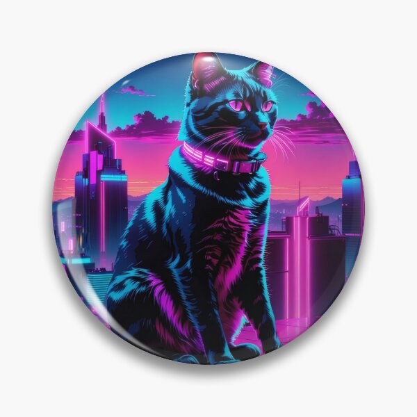 Item preview, Neon Cyberpunk Cat – Futuristic Synthwave Glow Cityscape Art designed and sold by Visualynx.