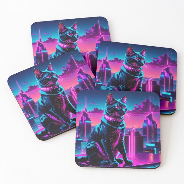 Item preview, Neon Cyberpunk Cat – Futuristic Synthwave Glow Cityscape Art designed and sold by Visualynx.