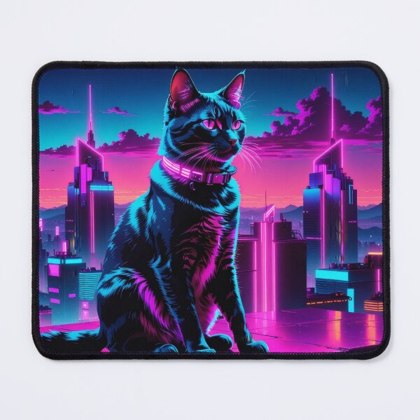 Item preview, Neon Cyberpunk Cat – Futuristic Synthwave Glow Cityscape Art designed and sold by Visualynx.