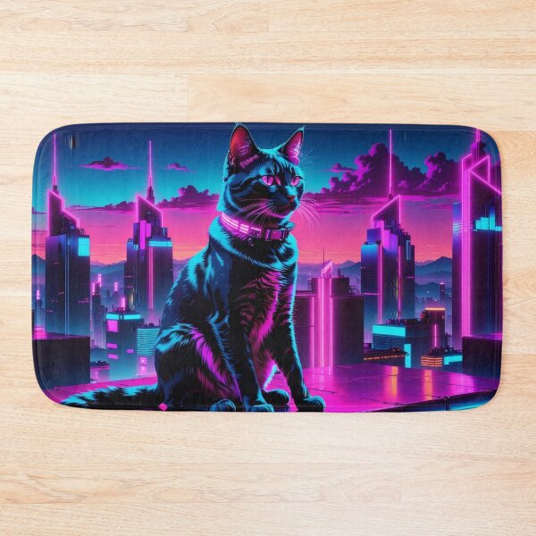 Item preview, Neon Cyberpunk Cat – Futuristic Synthwave Glow Cityscape Art designed and sold by Visualynx.