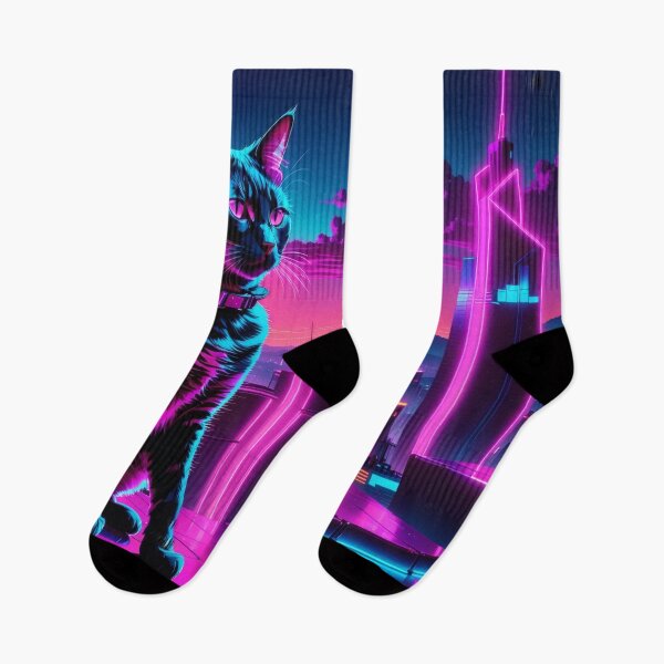 Item preview, Neon Cyberpunk Cat – Futuristic Synthwave Glow Cityscape Art designed and sold by Visualynx.