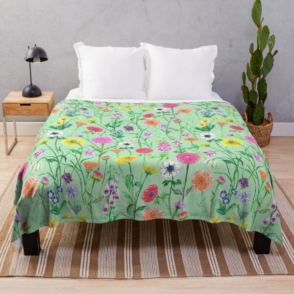 Item preview, Garden flowers on light green designed and sold by bokasin.