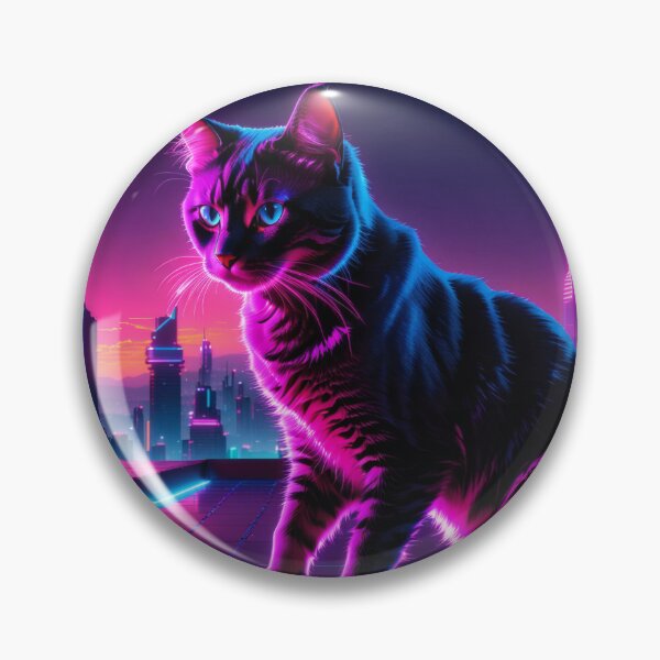 Item preview, Neon Cyberpunk Cat – Futuristic Synthwave Glow Cityscape Art designed and sold by Visualynx.
