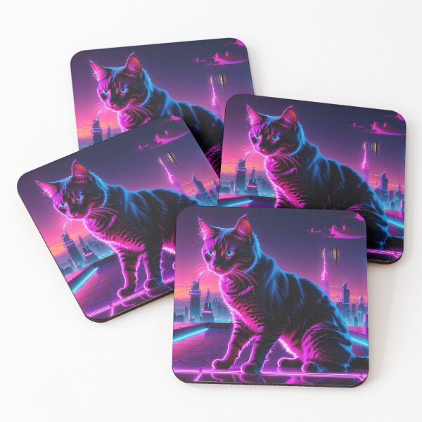 Item preview, Neon Cyberpunk Cat – Futuristic Synthwave Glow Cityscape Art designed and sold by Visualynx.