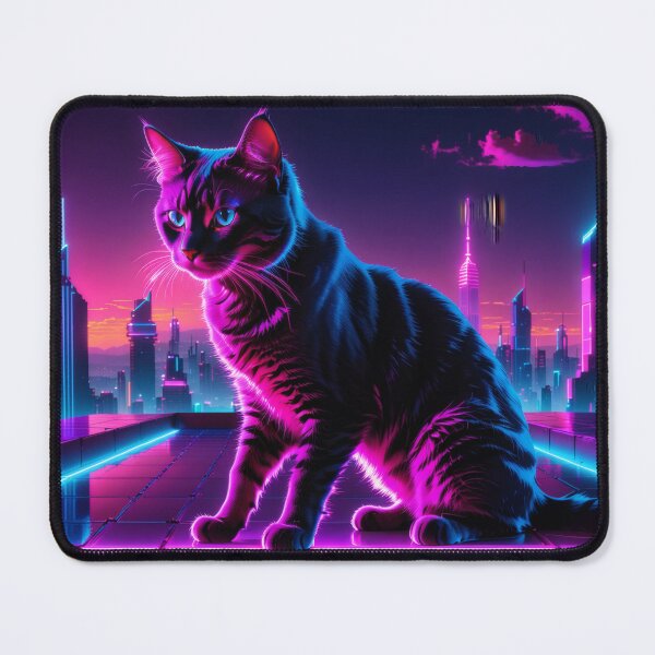 Item preview, Neon Cyberpunk Cat – Futuristic Synthwave Glow Cityscape Art designed and sold by Visualynx.