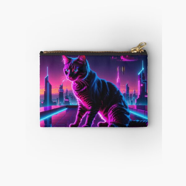 Item preview, Neon Cyberpunk Cat – Futuristic Synthwave Glow Cityscape Art designed and sold by Visualynx.