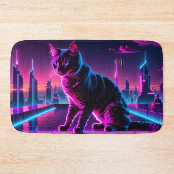 Item preview, Neon Cyberpunk Cat – Futuristic Synthwave Glow Cityscape Art designed and sold by Visualynx.
