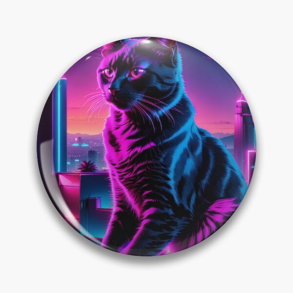 Item preview, Neon Cyberpunk Cat – Futuristic Synthwave Glow Cityscape Art designed and sold by Visualynx.