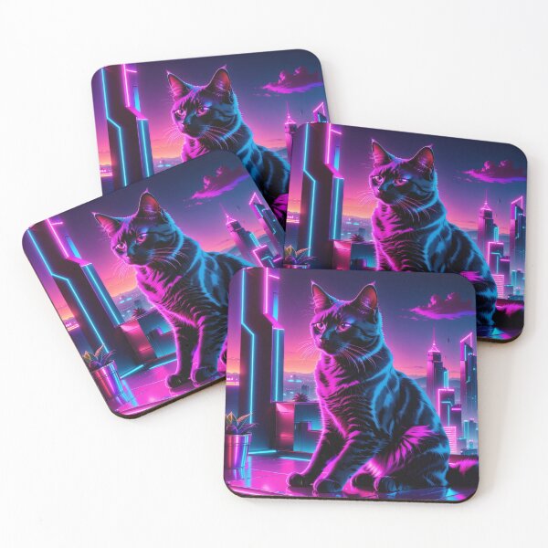 Item preview, Neon Cyberpunk Cat – Futuristic Synthwave Glow Cityscape Art designed and sold by Visualynx.