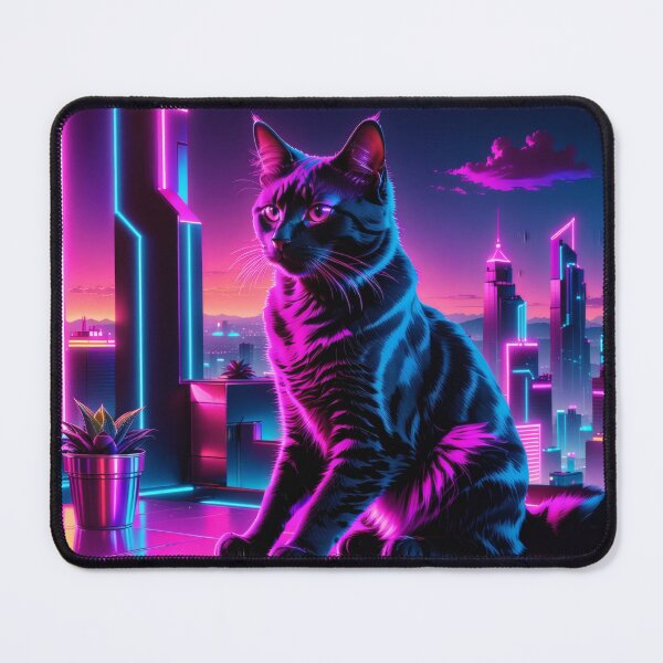Item preview, Neon Cyberpunk Cat – Futuristic Synthwave Glow Cityscape Art designed and sold by Visualynx.